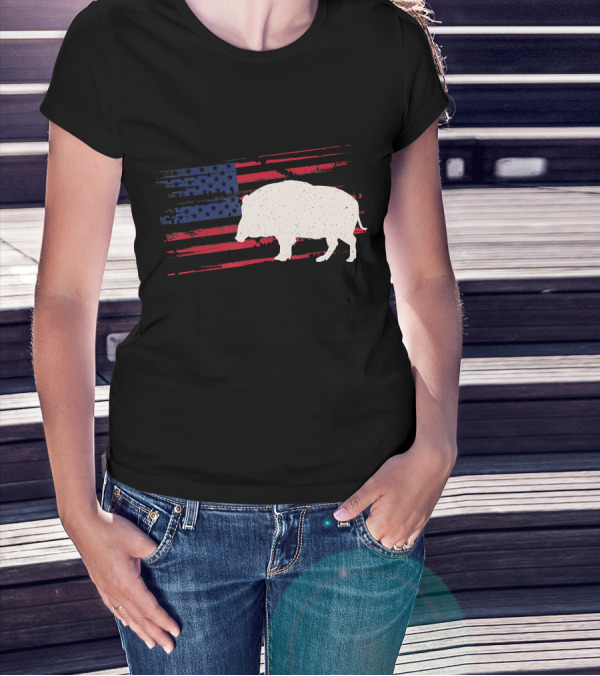 Boar American Flag Pig 4th Of July T-Shirt