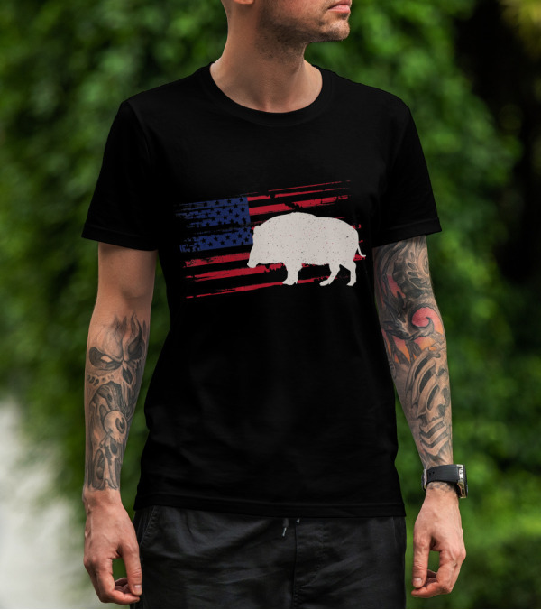 Boar American Flag Pig 4th Of July T-Shirt