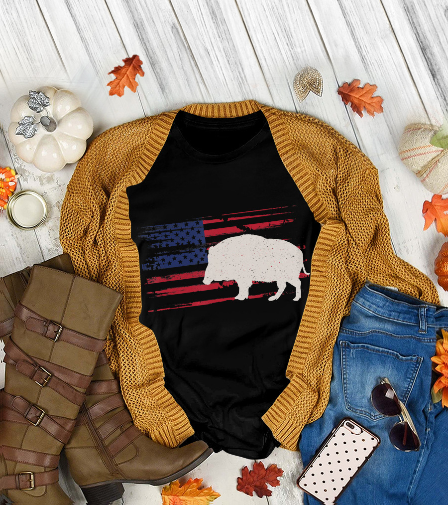 Boar American Flag Pig 4th Of July T-Shirt
