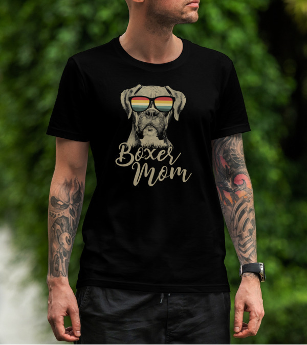 Boxer Mom Funny Boxer Dog With Colorful Sunglasses T-Shirt