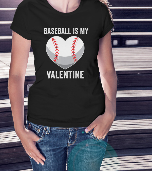 Baseball Is My Valentine Heart Boys Valentine's Day Baseball Player T-Shirt