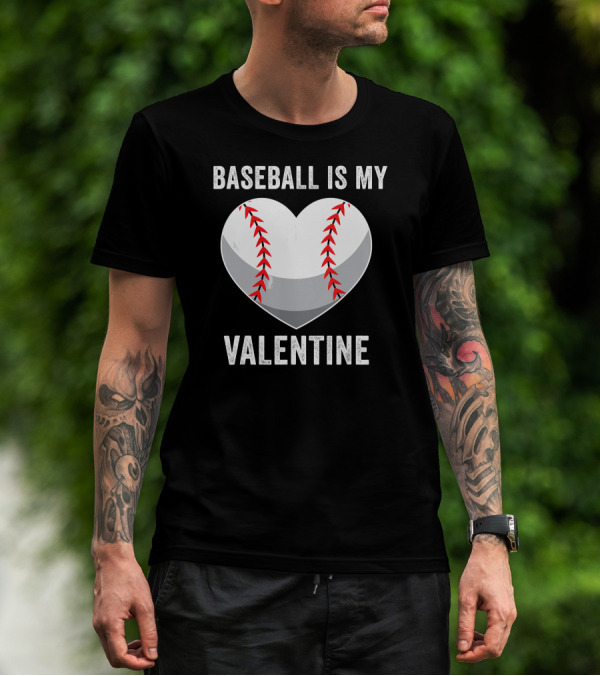 Baseball Is My Valentine Heart Boys Valentine's Day Baseball Player T-Shirt