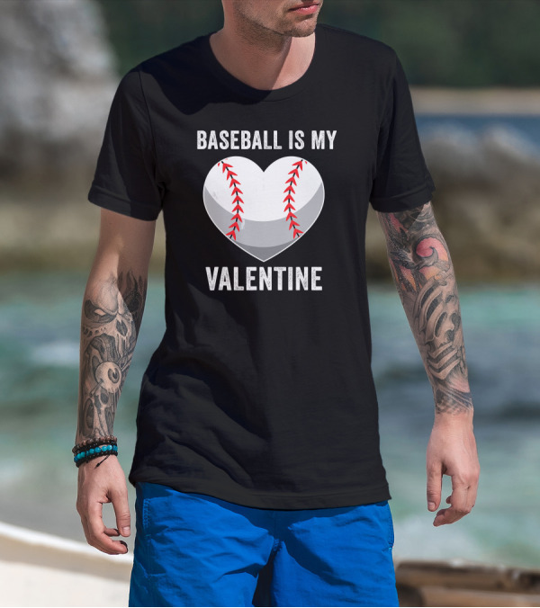 Baseball Is My Valentine Heart Boys Valentine's Day Baseball Player T-Shirt