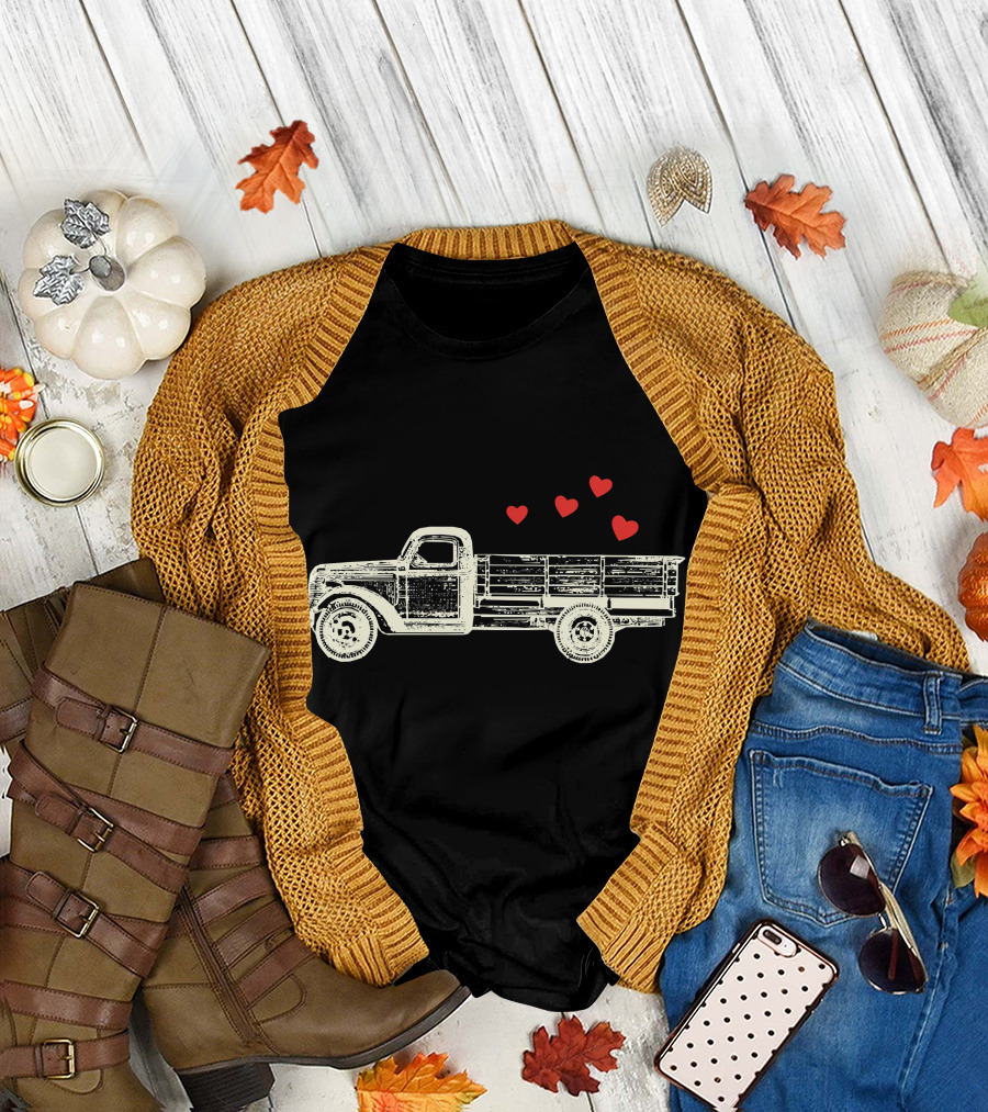 Boys Vintage Truck Hearts Cute Valentine T-Shirt