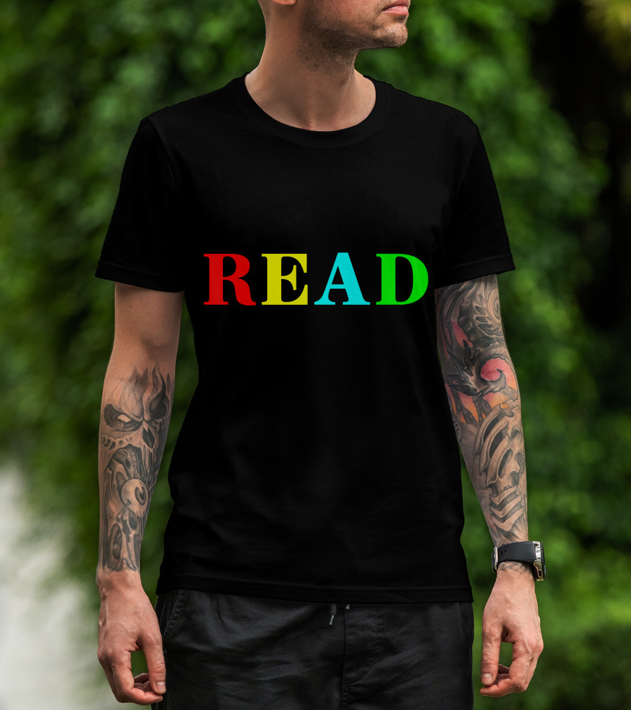 READ In Color Bold Letters Teacher Reading Book T-Shirt