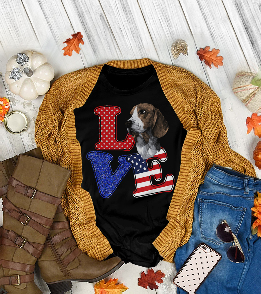LOVE Beagle Dog American Flag Patriotic T-Shirt