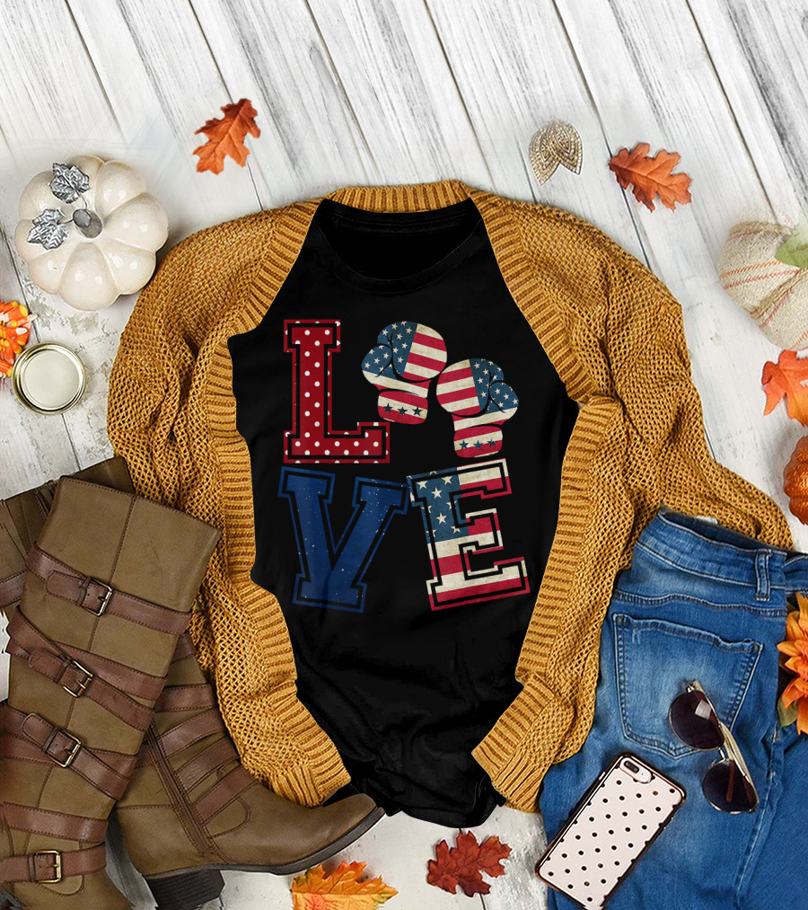 LOVE American Flag Boxing Gloves Patriot T-Shirt