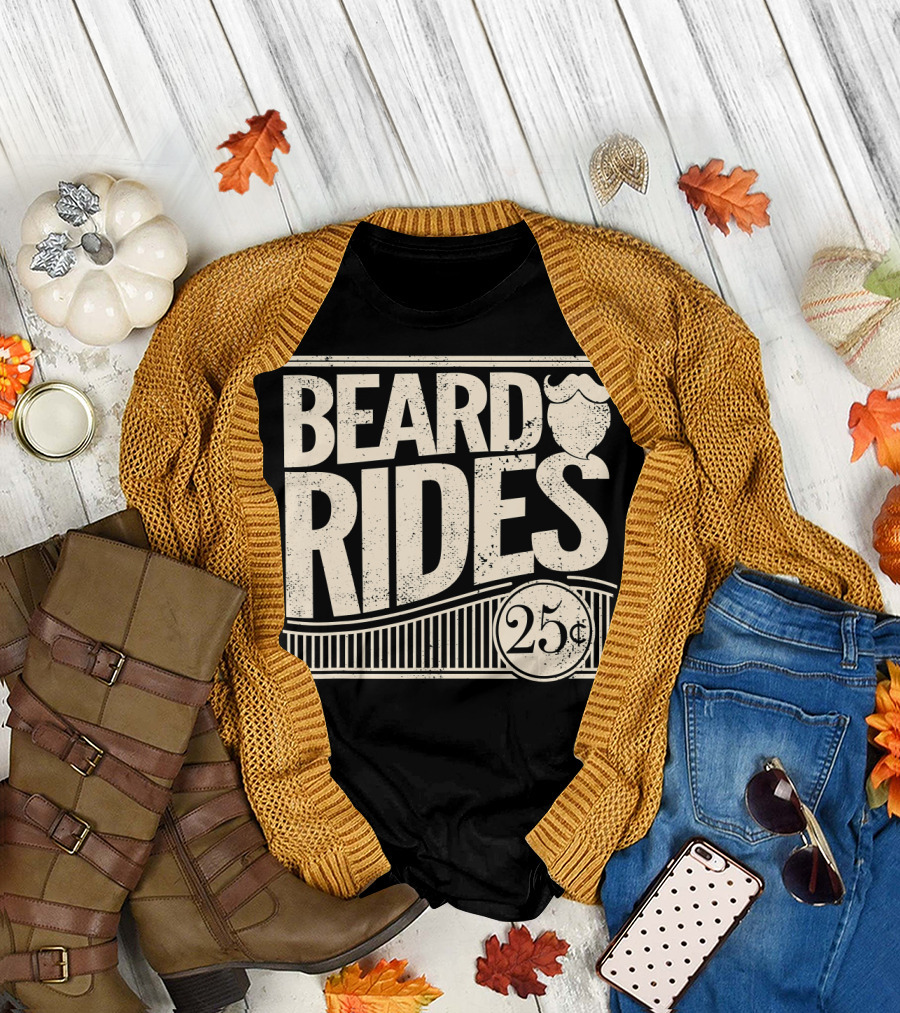 Beard Rides Funny Vintage Distress 25₵ T-Shirt