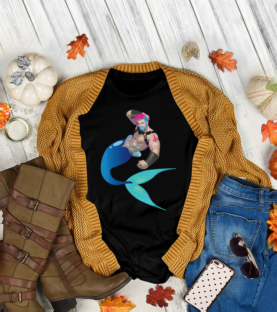 Merman Gay Cruise Beaches Vibrant Ocean Fantasy T-Shirt