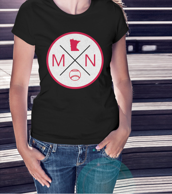 MN Baseball Minnesota State Map Outline With Baseball T-Shirt