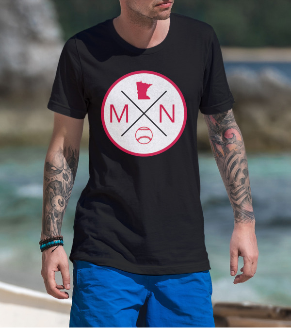 MN Baseball Minnesota State Map Outline With Baseball T-Shirt
