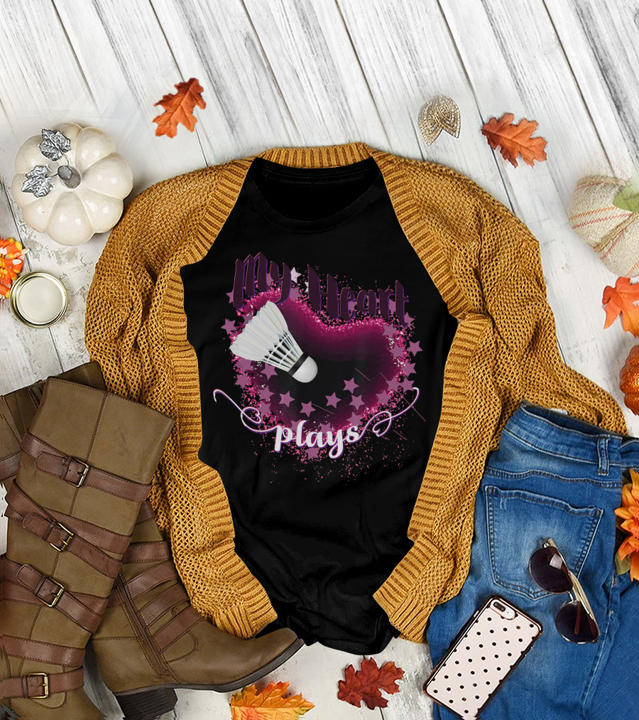 My Heart Plays Badminton with Starry Shuttlecock Burst T-Shirt