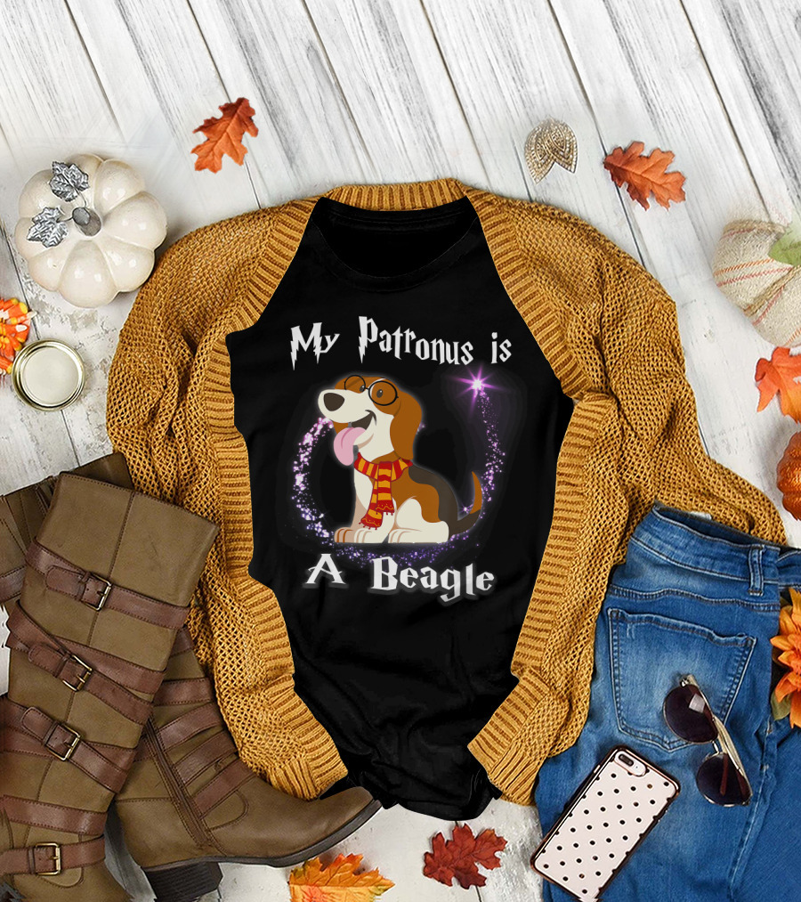 My Patronus Is a Beagle Dog Lovers with Magic Sparkle and Glasses T-Shirt