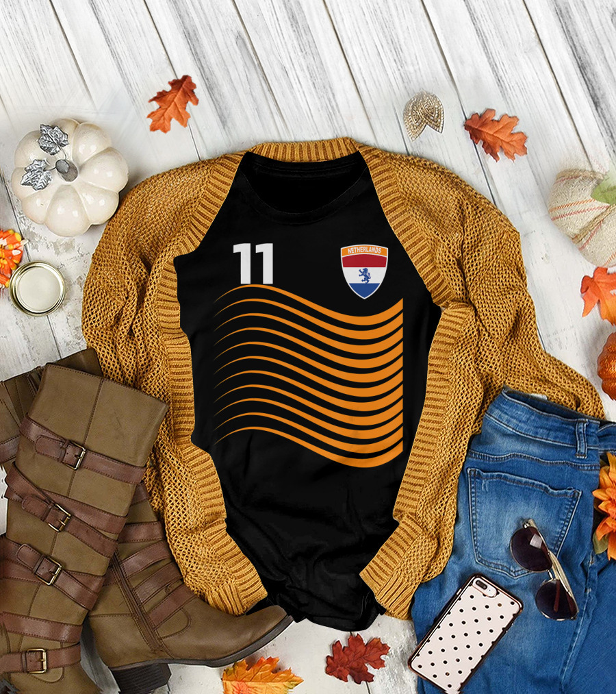 Netherlands Soccer Jersey Number 11 Nederland Football Crest T-Shirt