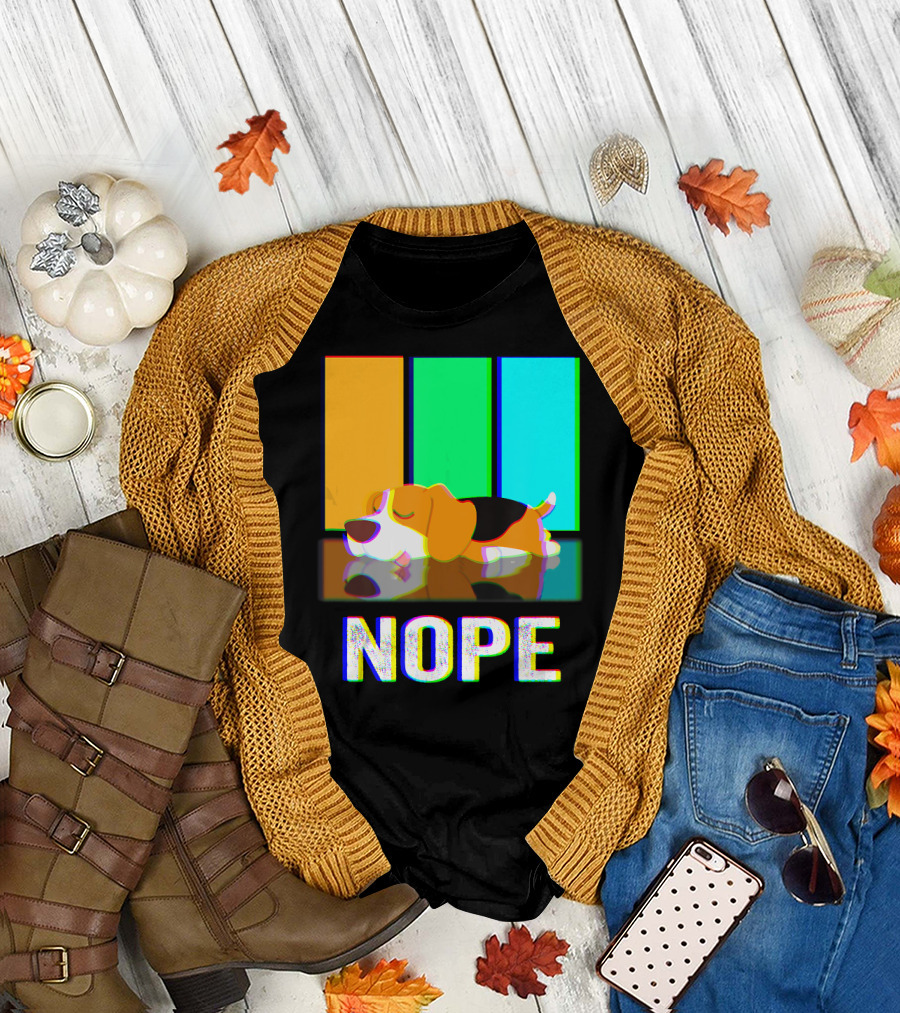 Nope Beagle Not Today Dog Sleeping Cartoon Colorful Blocks T-Shirt