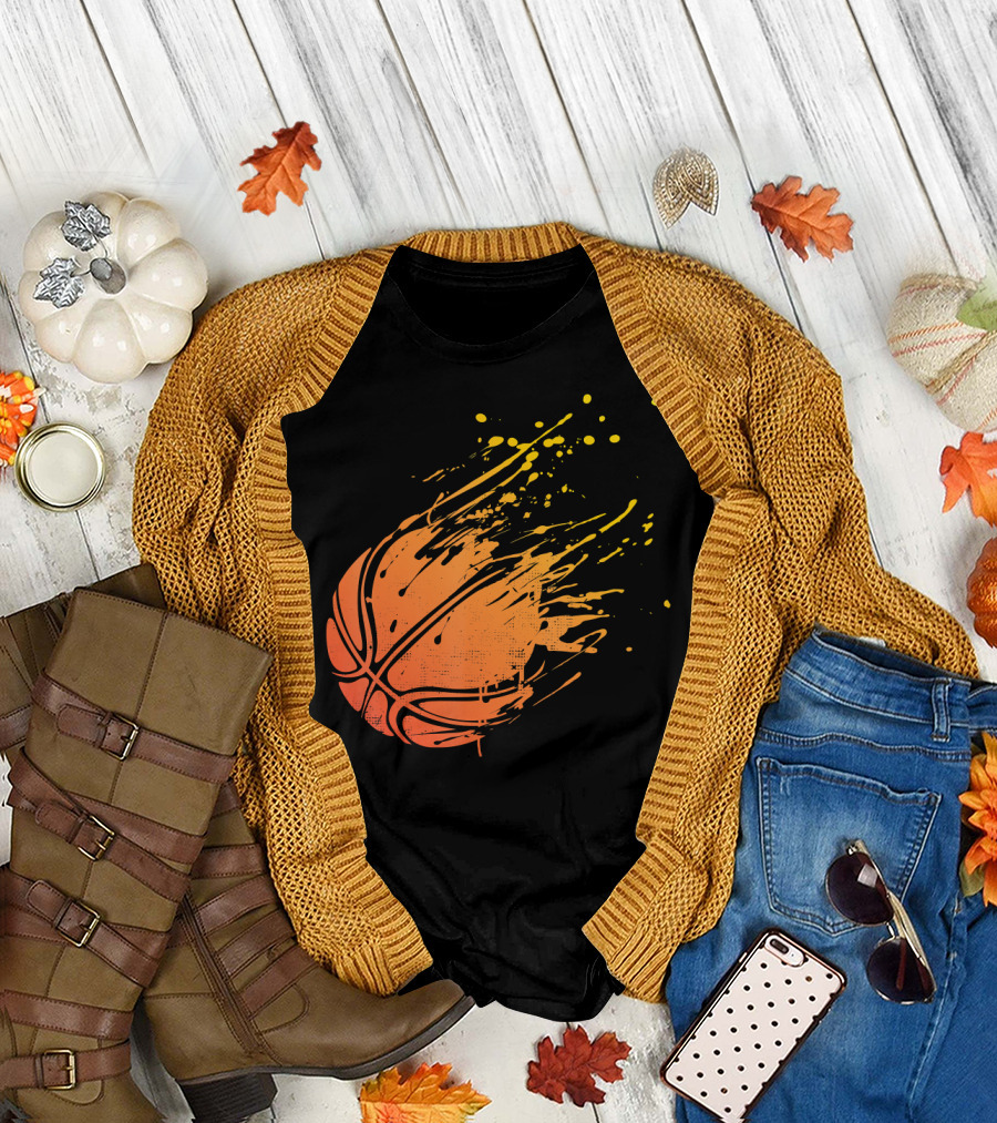 Flaming Basketball Splatter Novelty T-Shirt
