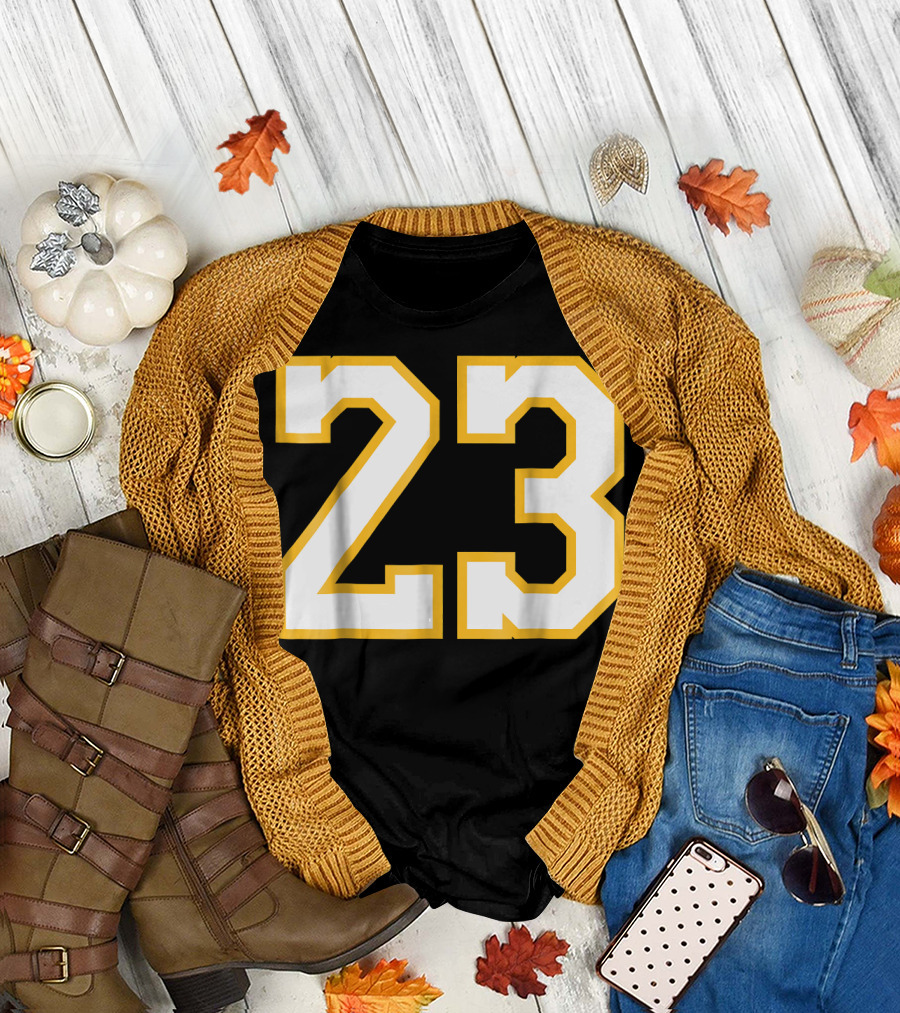 Number 23 Front Back Basketball Jersey Iconic Yellow Outline T-Shirt