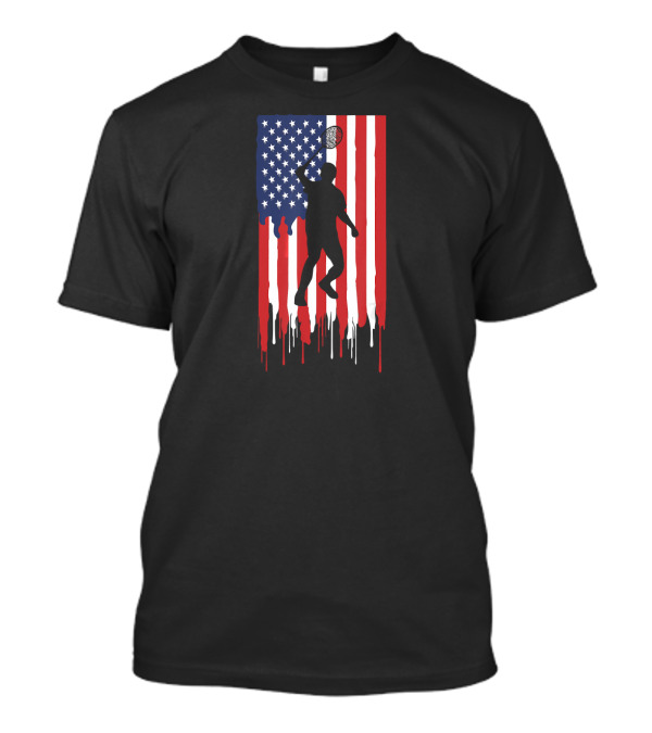 Patriotic Badminton Player With American Flag 4th Of July T-Shirt