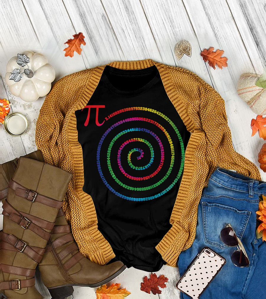 Pi Spiral March 14 Rainbow Tie Dye T-Shirt