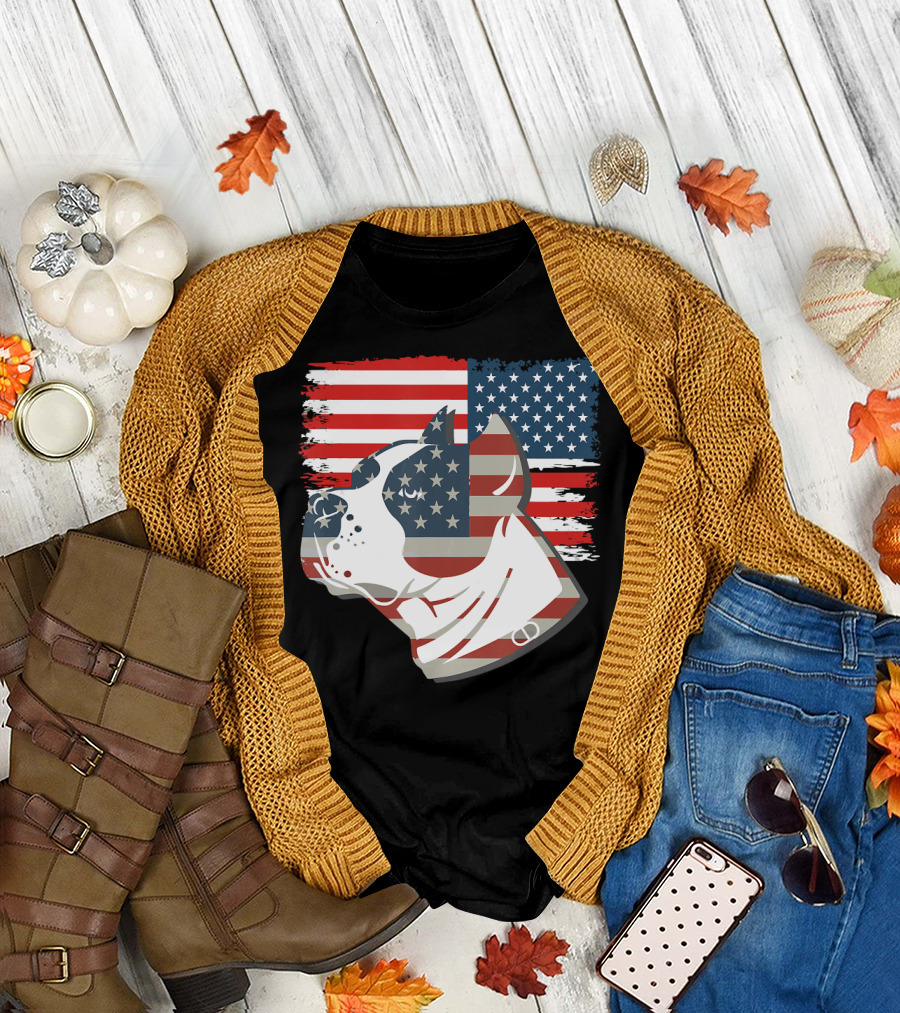 PITBULL American Flag Patriotic United States T-Shirt