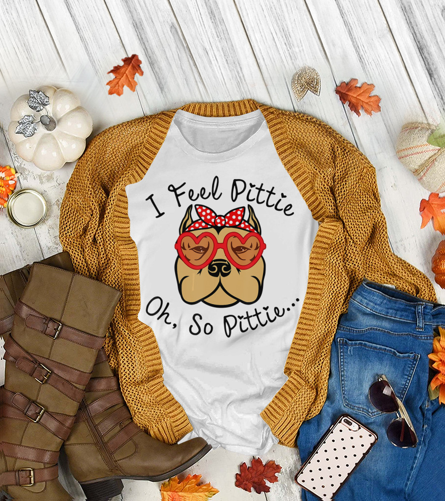 Pitbull Mom I Feel Pittie Oh So Pittie Cute Dog with Heart Glasses and Polka Dot Bandana T-Shirt