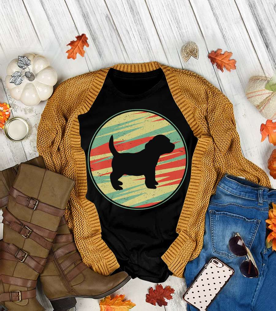 Pocket Beagle Silhouette Retro Circle T-Shirt