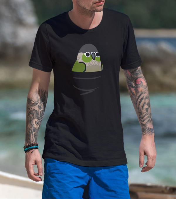 Pocket Bird Green Cheek Conure Peeking Out From Shirt Pouch T-Shirt