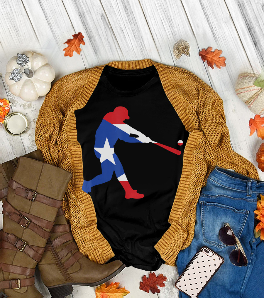 Puerto Rico Baseball Batter PR Flag Silhouette Classic T-Shirt