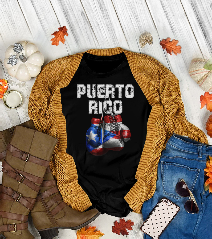 Puerto Rico Pride Boxing Gloves with Flag T-Shirt
