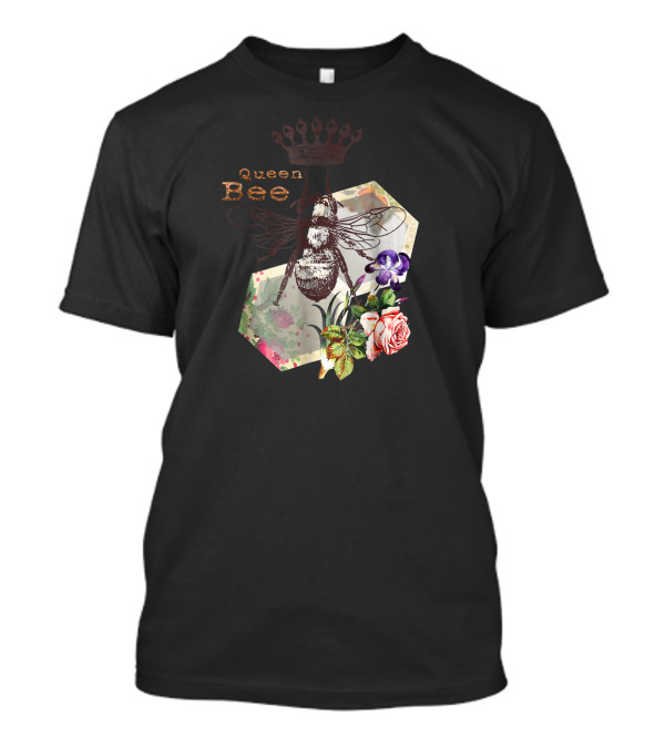 Queen Bee Floral Vintage Nostalgic Design With Crown And Flowers T-Shirt