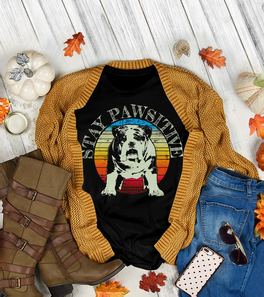 Stay Pawsitive Retro English Bulldog T-Shirt