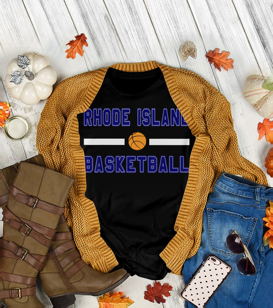 Rhode Island Basketball Backboard Graphic with Iconic Ball and Stripes T-Shirt