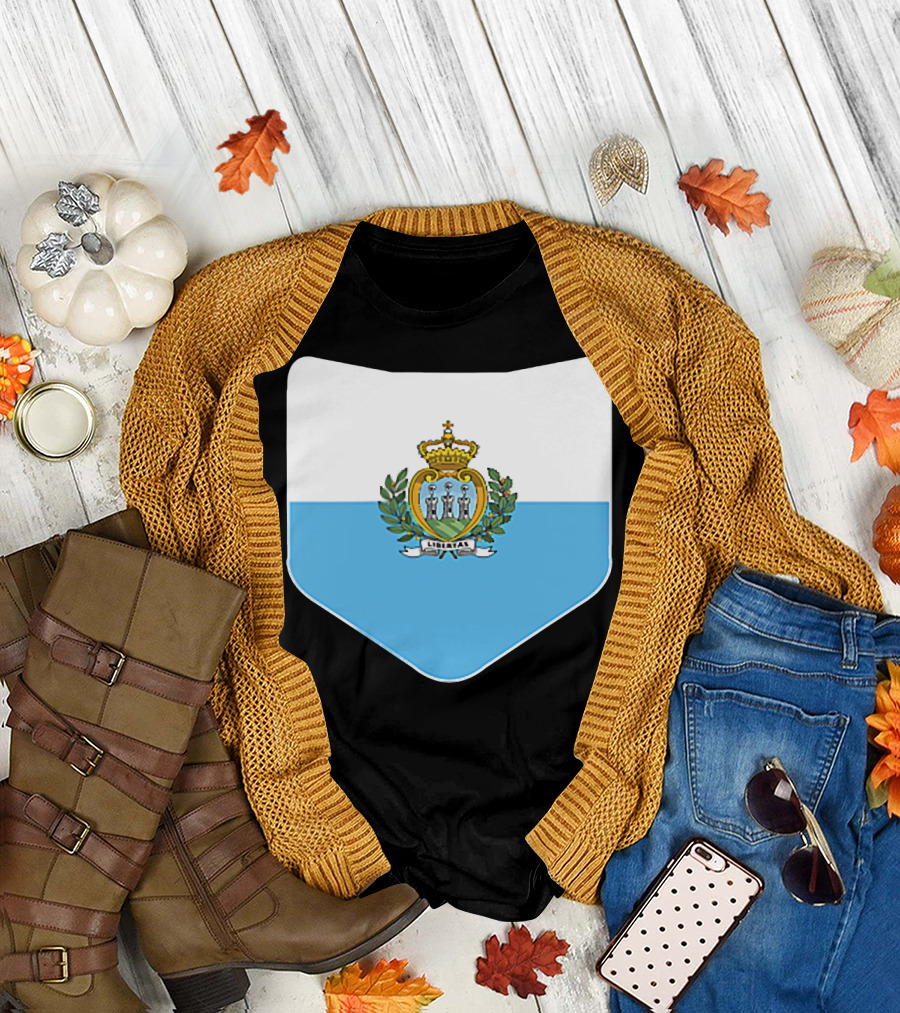 San Marino Flag Emblem in Blue and White Shield T-Shirt