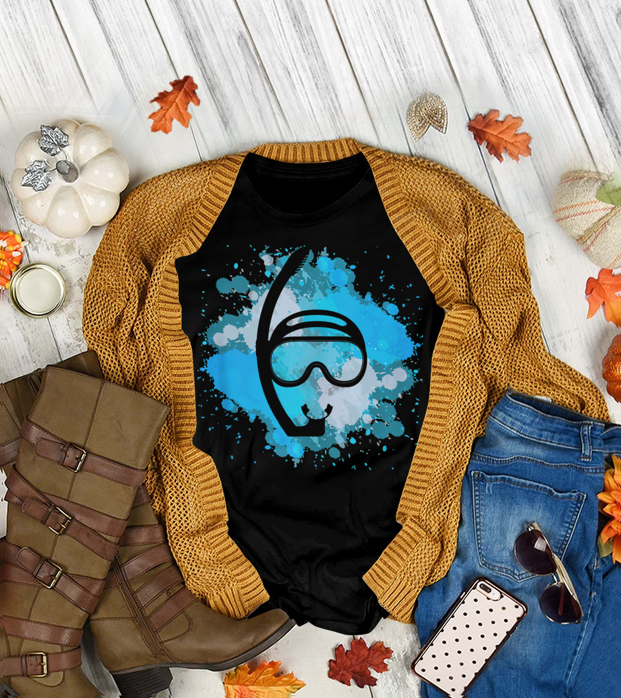 Snorkel Scuba Diver Vintage Beach Lover Watercolor Splash T-Shirt