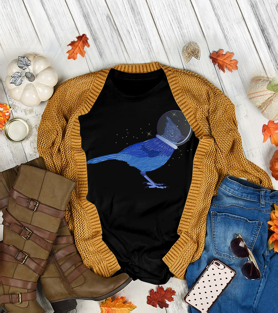 Stellar Jay Space Bird Funny Cle Helmet Stars Bird T-Shirt