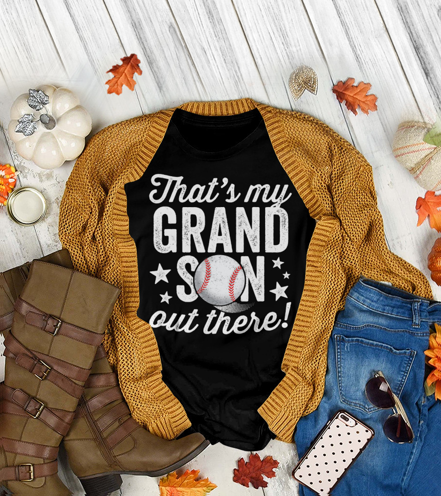 That's My Grandson Out There Baseball Stars and Ball T-Shirt