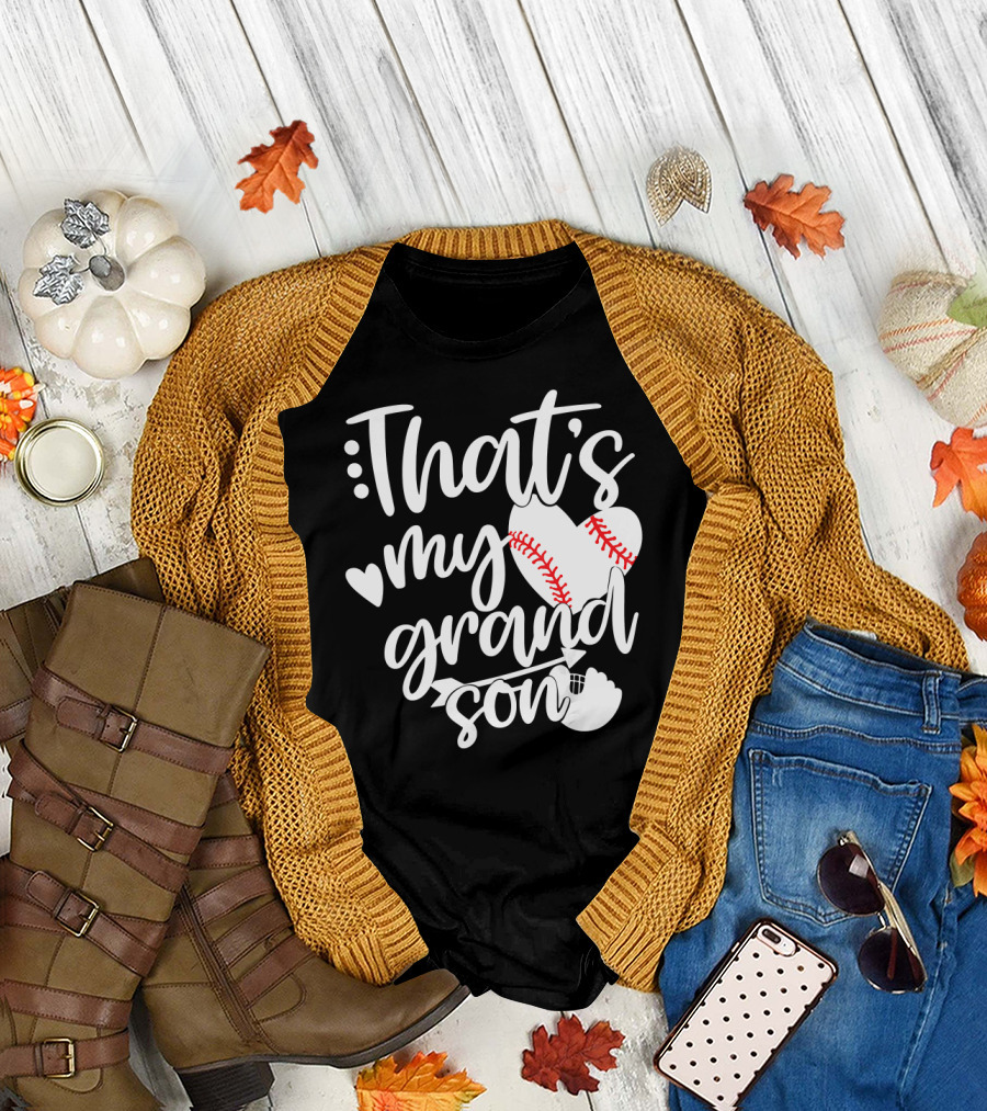 That's My Grandson Baseball Heart Glove Arrow T-Shirt