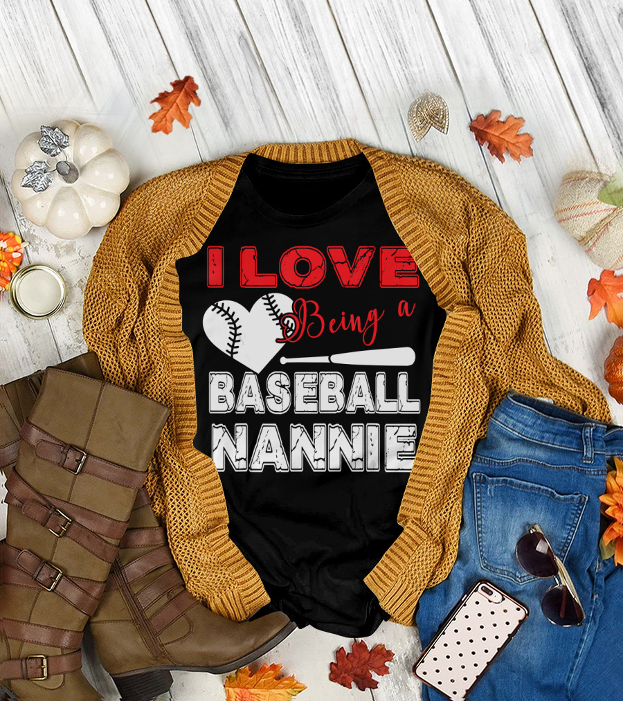 I Love Being a Baseball Nannie with Heart and Bat T-Shirt
