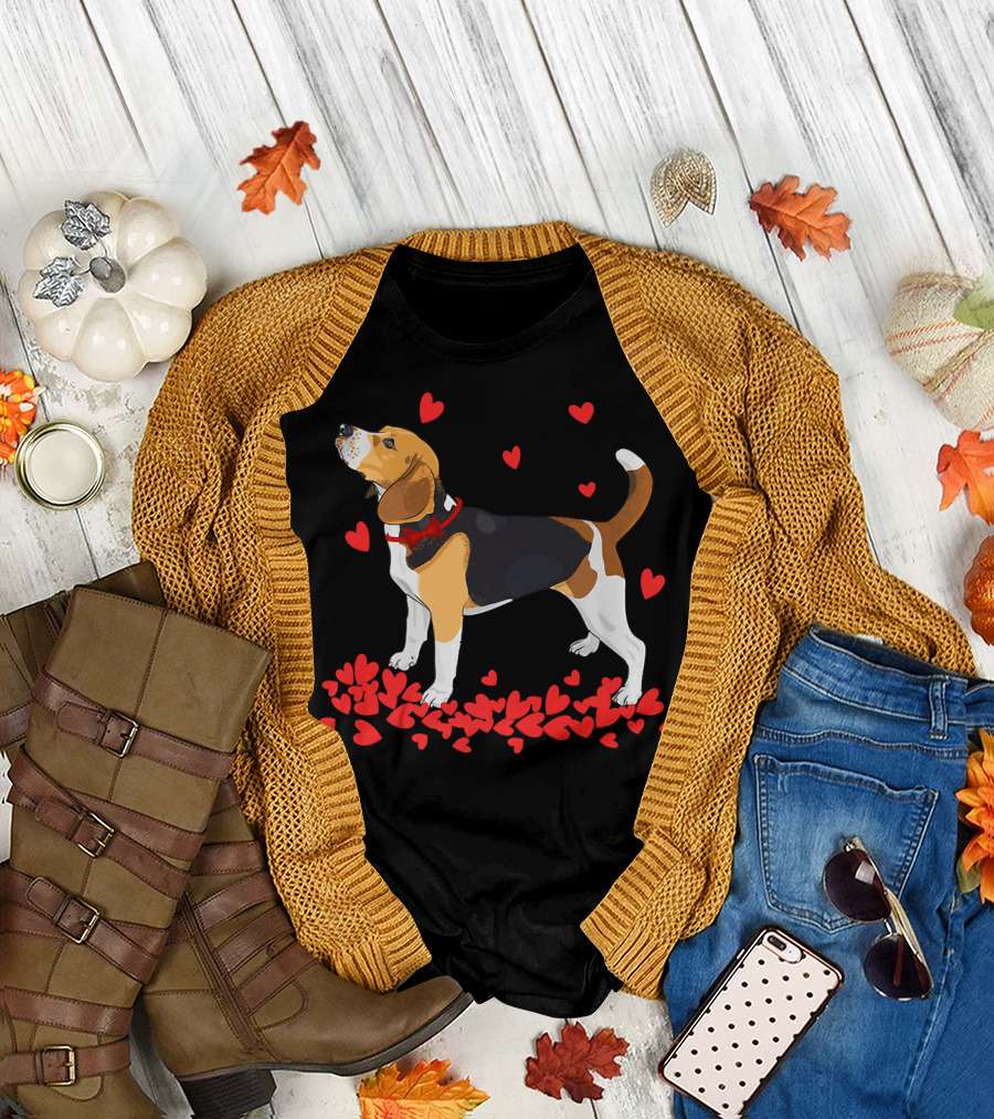 I Love My Beagle Valentine Hearts and Dog T-Shirt