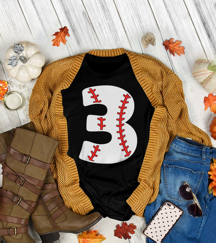 3 Year Old Baseball Birthday Kids T-Shirt