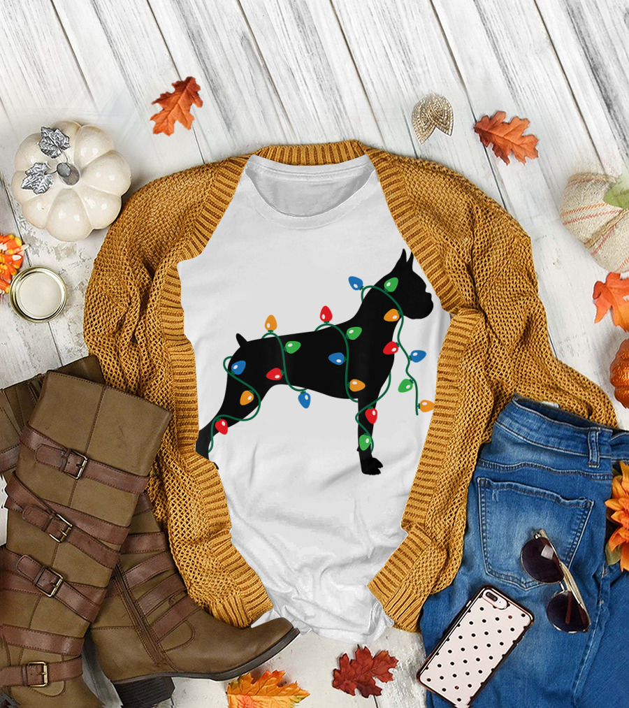Boxer Dog Wrapped in Christmas Tree Lights T-Shirt
