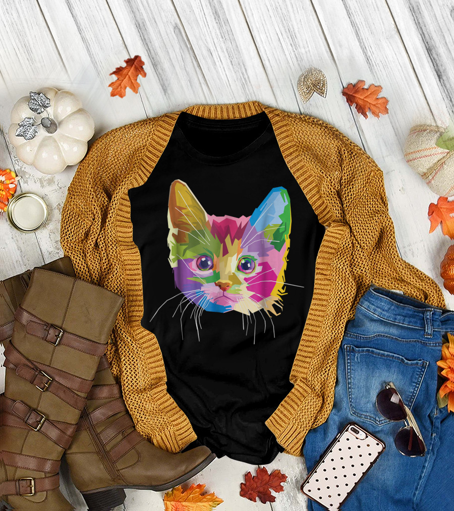 Colorful Cat's Head Pop T-Shirt