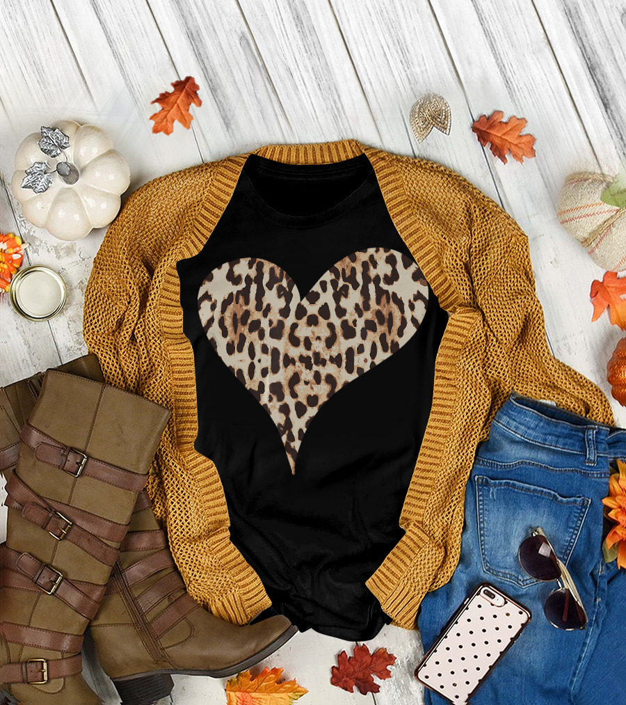 Cheetah Leopard Animal Print Heart T-Shirt