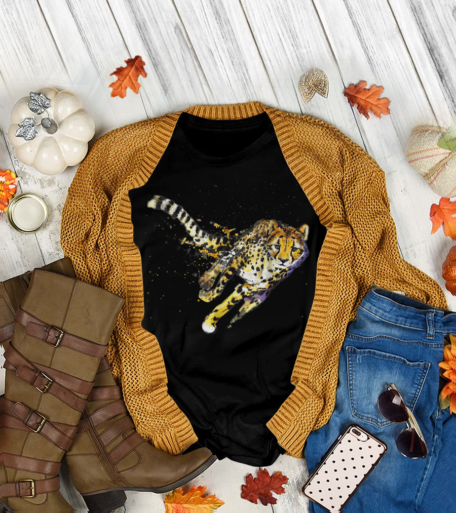 Cheetah Cool Running Cheetah Dynamic Watercolor T-Shirt