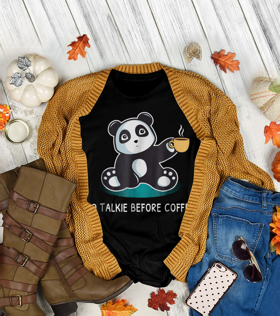 No Talkie Before Coffee Panda Holding Yellow Mug T-Shirt