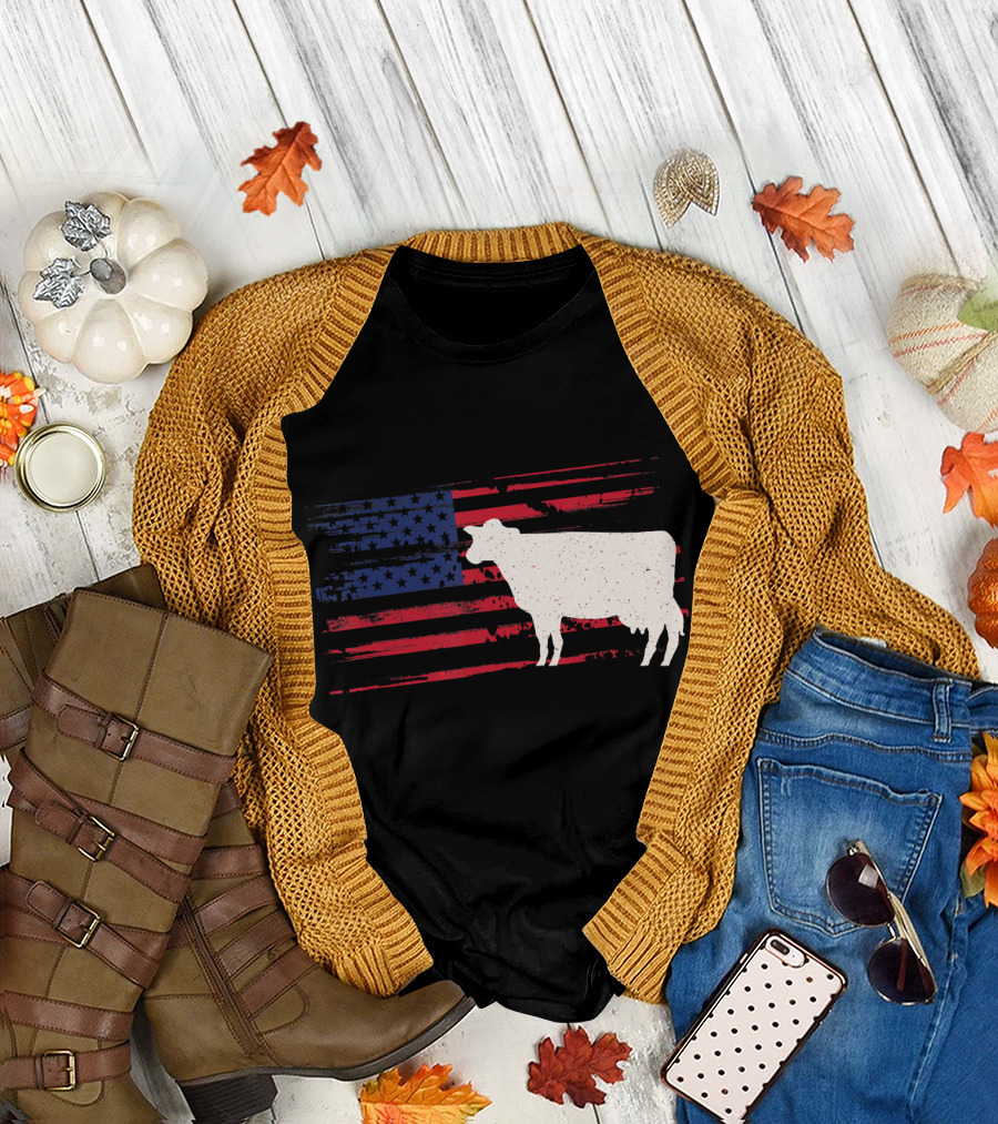 Cow US American Flag Heifer 4th Of July T-Shirt