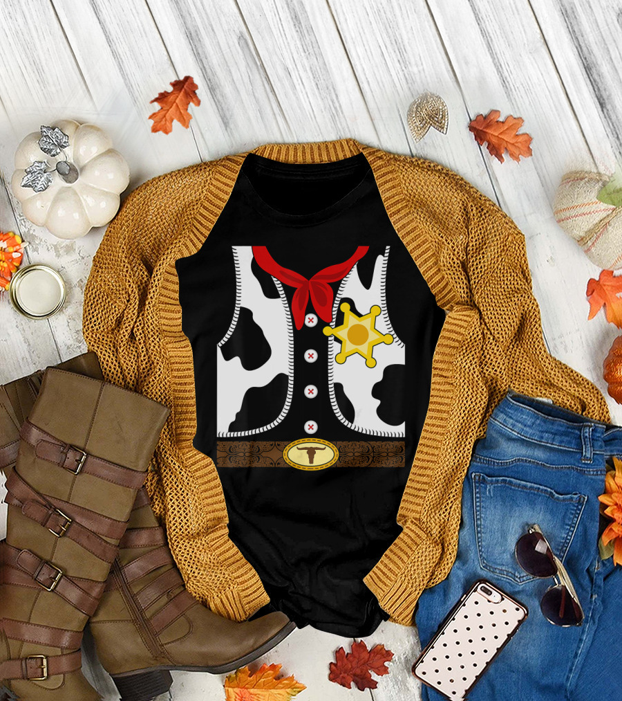 Cowboys Sheriff Western Badge Vest with Cow Print and Red Bandana T-Shirt