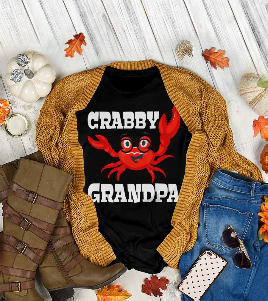Crabby Grandpa for Parents and Grandparents with Cartoon Crab T-Shirt