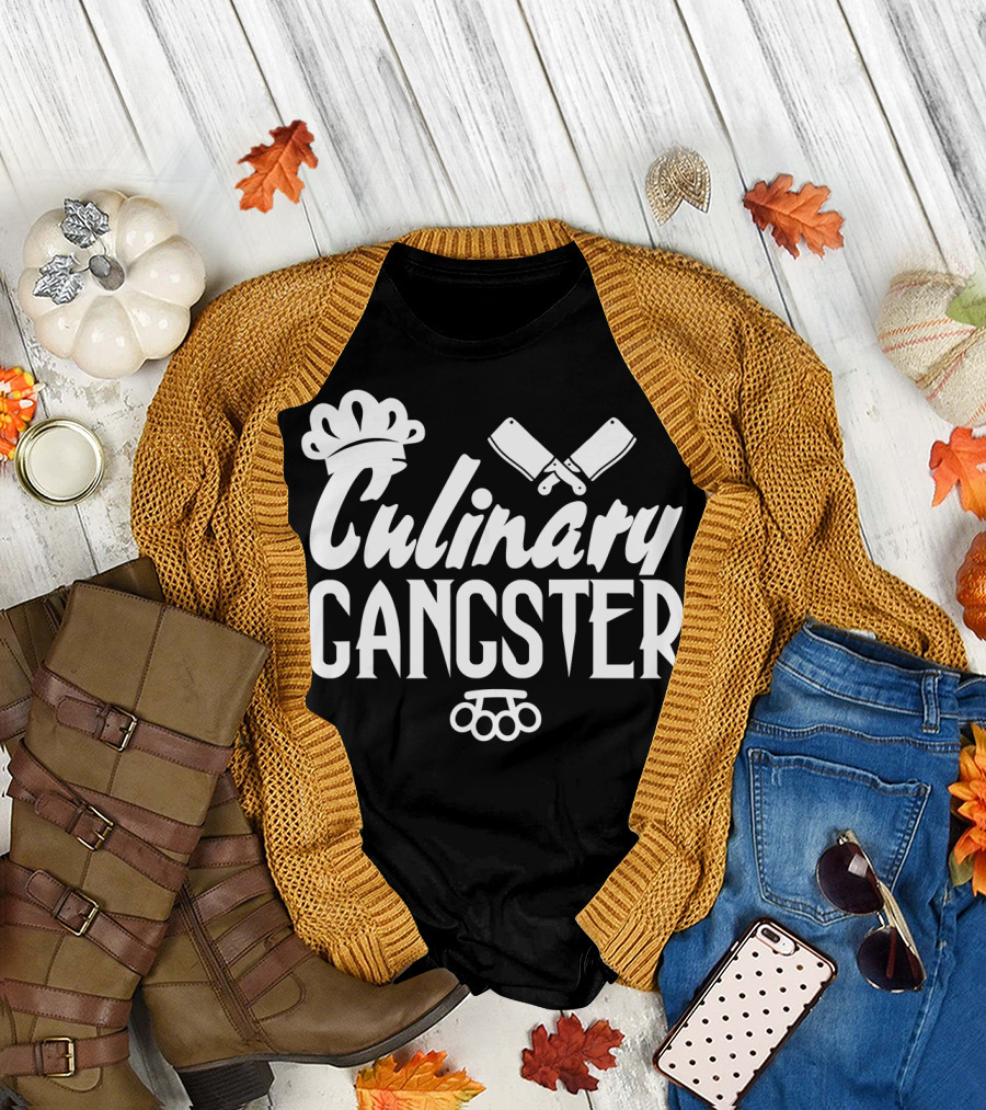 Culinary Gangster Chef Apron with Knife and Crown T-Shirt