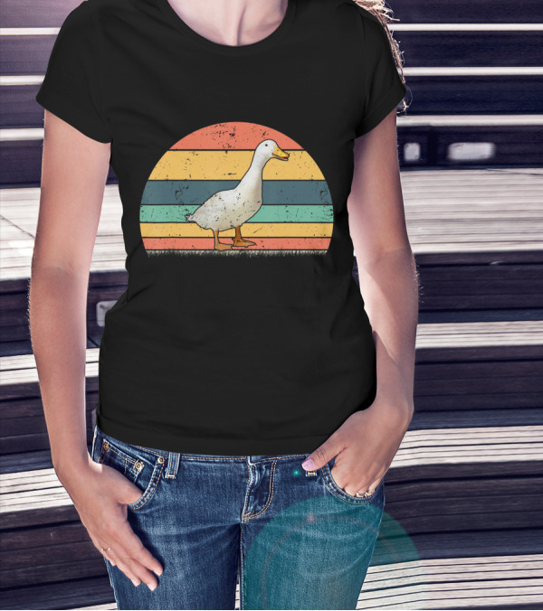 Vintage Striped Duck Animal Lover Retro Duck T-Shirt